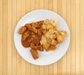 Plate with chicken chunks in barbecue sauce plus potatoes Royalty Free Stock Photo