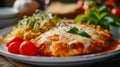 Plate of Chicken Parmigiana with a Side of Spaghetti Royalty Free Stock Photo