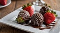 Chocolate Covered Strawberries on White Plate: A Sweet Indulgence Royalty Free Stock Photo