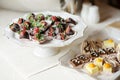 A plate of chocolate covered strawberries Royalty Free Stock Photo