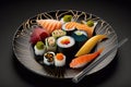 A Plate Full of Different Types of Delicious Sushi, Generative AI