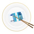 Plate chopsticks and twenty euro pack Royalty Free Stock Photo