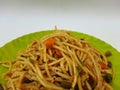 Plate of chow mein - Chinese stir-fried noodles with vegetables Royalty Free Stock Photo