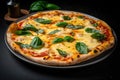 plate of classic cheese pizza with extra-cheese and sliced basil