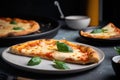 plate of classic cheese pizza with extra-cheese and sliced basil