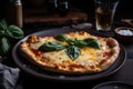 plate of classic cheese pizza with extra-cheese and sliced basil