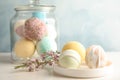 Plate with colorful bath bombs Royalty Free Stock Photo