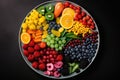plate of colorful fruits and vegetables, symbolizing variety of vitamins and minerals