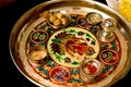 Plate containing sacred items for puja (prayers)