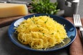 Plate with cooked spaghetti squash Royalty Free Stock Photo