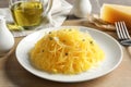 Plate with cooked spaghetti squash Royalty Free Stock Photo