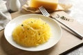 Plate with cooked spaghetti squash Royalty Free Stock Photo