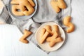 Plate with cookie letters on napkin, Royalty Free Stock Photo