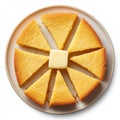 A plate of cornbread slices with butter, isolated on a white Royalty Free Stock Photo