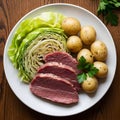 Plate of corned beef, cabbage, and potatoes Royalty Free Stock Photo