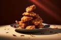 A plate of crispy fried chicken wings on minimal background. Tasty food concept