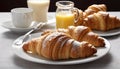 A plate of croissants and a glass of orange juice