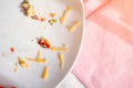 Plate with crumbs food and used fork Royalty Free Stock Photo