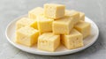Cubed Cheese on White Plate Royalty Free Stock Photo