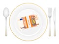 Plate cutlery and fifty euro pack