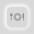 Plate and cutlery icon. Bowl, knife and fork symbol. Sign utencil vector neumorphism Royalty Free Stock Photo