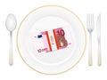 Plate cutlery and ten euro pack