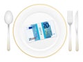 Plate cutlery and twenty euro pack