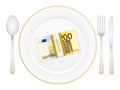 Plate cutlery and two hundred euro pack