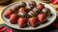 A plate of decadent chocolate-covered strawberries Royalty Free Stock Photo