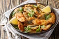 Plate of deep fried anchovies with lemon closeup. Horizontal Royalty Free Stock Photo