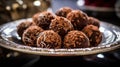 A plate of delectable chocolate truffles with a glossy finish Royalty Free Stock Photo