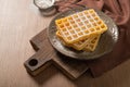 Plate with delicious Belgian waffles. Fresh Waffles