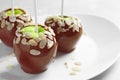 Plate with delicious caramel apples Royalty Free Stock Photo