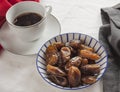 Arabic dates with coffeee with negative space Royalty Free Stock Photo