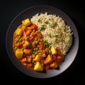 Pixel Perfect Curry Bowl On Black Plate With Rice