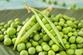 Plate with delicious fresh green peas, closeup Royalty Free Stock Photo