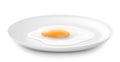 Plate with delicious fried egg, isolated on white background. Realistic 3D vector illustration. delicious breakfast, side view Royalty Free Stock Photo