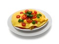 plate of delicious omelet with tomato and herbs