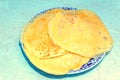 On the plate are delicious pancakes. Royalty Free Stock Photo