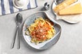 Plate with delicious pasta bolognese Royalty Free Stock Photo