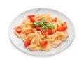 Plate of delicious pasta with bolognese sauce on white background Royalty Free Stock Photo