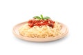 Plate with delicious pasta bolognese on white background Royalty Free Stock Photo