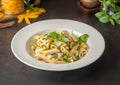 Plate of delicious pasta on a table