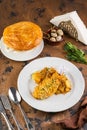 Plate of delicious rice salad with vegetables with eggs and roasted tomatoes Royalty Free Stock Photo