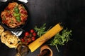 Plate of delicious spaghetti Bolognaise or Bolognese with savory minced beef and tomato sauce garnished with parmesan Royalty Free Stock Photo