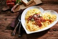 Plate of delicious spaghetti Bolognaise