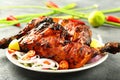 Plate of Delicious tandoori chicken -Indian cuisine,