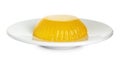 Plate with delicious yellow fruit jelly on white