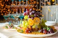 Plate with different fruits at furshet Royalty Free Stock Photo