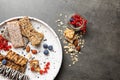 Plate with different grain cereal bars Royalty Free Stock Photo